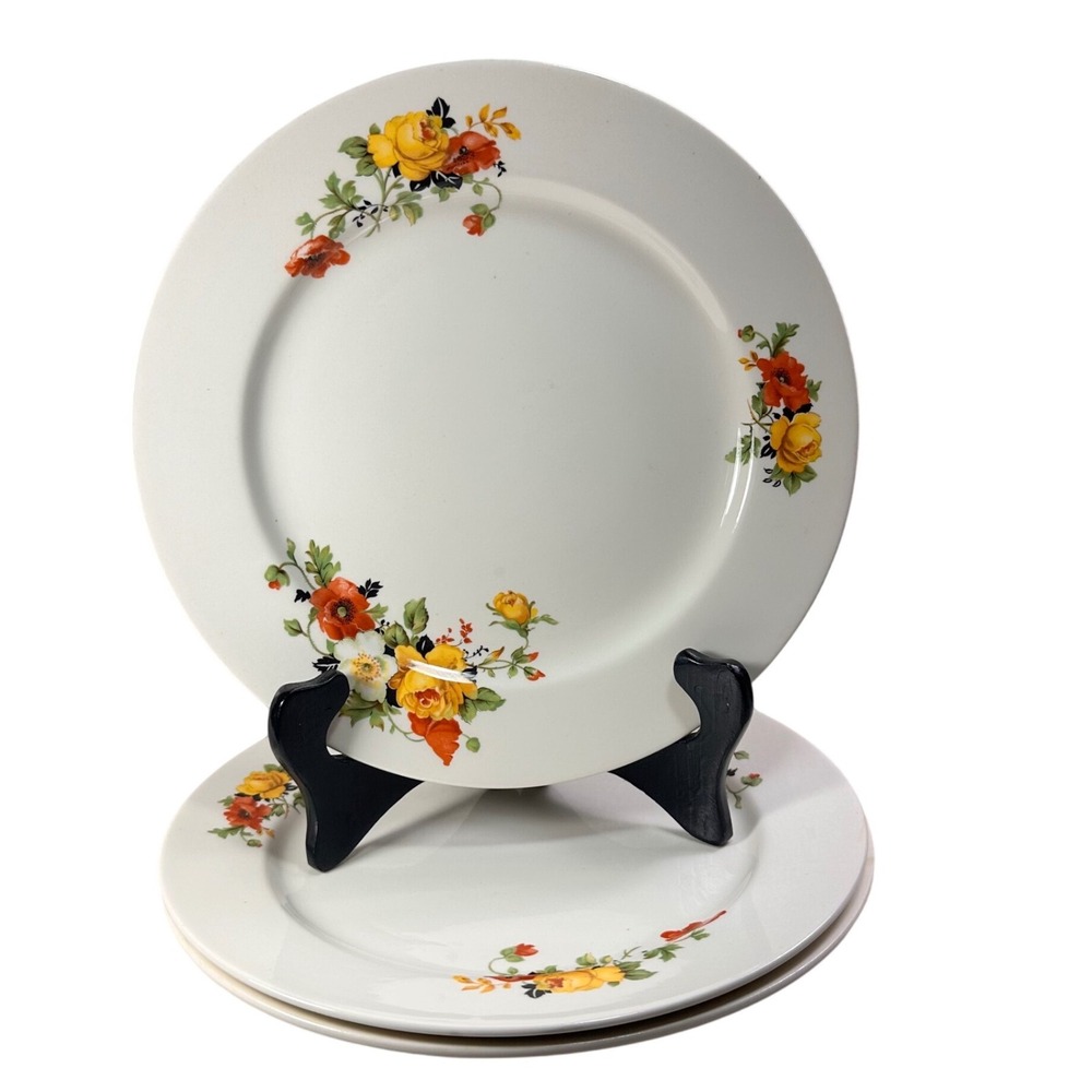 Vintage Homer Laughlin Dinner Plates H15N8 Yellow Rose Red Poppy Set of 3 9in